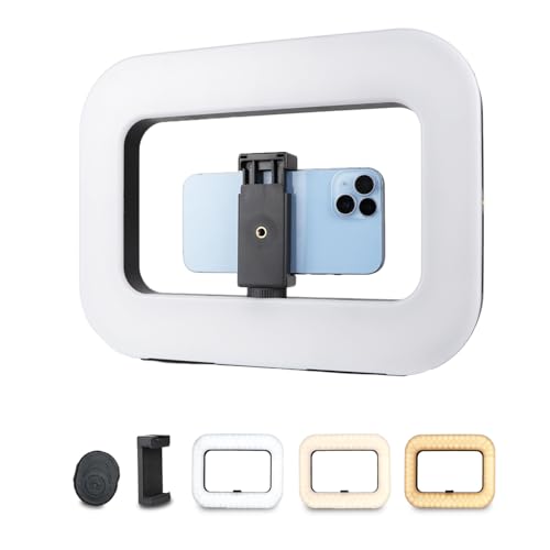 Smartphone Video Rig with Light, Handheld Ring Selfie Light Kit, LED Mobile Video Stabilizer with Built-in 8000mAh Battery for Camera, Smartphone, YouTube, TikTok Video Recording, Makeup
