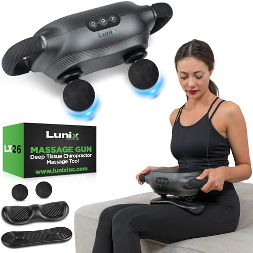 Lunix LX26 2-Head Professional Deep Tissue Massage Gun, Chiropractic Massager, FSA HSA Eligible, Body Sport Vibrating Back Massager Machine for Pain Relief