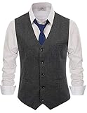 PJ PAUL JONES Men's Business Tweed Suit Vest Slim Fit Herringbone Dress Waistcoat