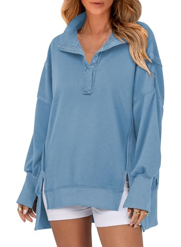SHEWIN Fall Outfits for Women 2025 Casual Lightweight Turtleneck Tops Loose Fit Warm Cute Oversized Sweatshirt for Women Fall Fashion 2025 Light Blue X-Large