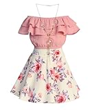 Cold Shoulder Crop Top Ruffle Layered Top Flower Girl Skirt Sets for Big Girl Dusty Pink 14 JKS 2130S