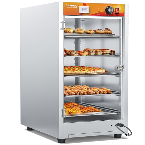 133Qt 5-Tier 900W Commercial Food Warmer with 304 Blued Stainless Steel Heating Element, 5MM Single-Tempered Glass Door, Adjustable Shelves, Electric Catering Hot Box Countertop Heated Holding Cabinet