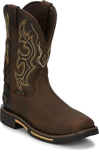 Justin Joist 11" Waterproof Composite Toe Work Boots for Men - Durable Leather, Safety Rated, Comfort Layers, EH Protection, Chocolate - 10 D