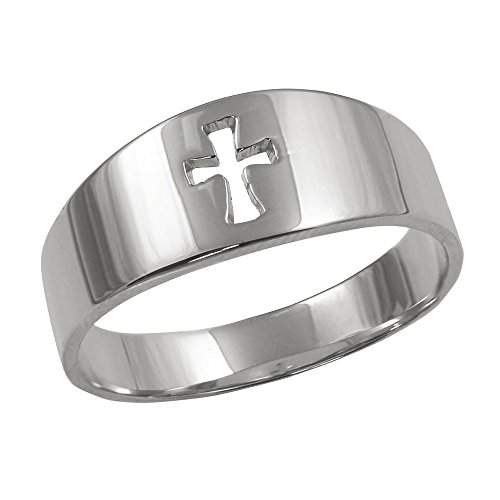 High Polish 925 Sterling Silver Cut-Out Christian Cross Band Ring