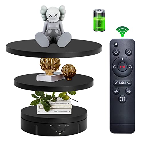 JAYEGT 3 in1 Motorized Rotating Display Stand with 5.74 /7.08/ 8.66 inch Replacement Cover，Max 22lbs Load，360 Electronic Turntable for Photography Products (3 in1 / Black/ With Remote controller)
