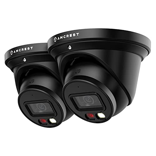 Amcrest 2-Pack UltraHD 4K (8MP) IP PoE AI Camera, 49ft Nightcolor, Security Outdoor Turret Camera, Built-in Mic, Human Detection, Active Deterrent, 129° FOV, 4K@15fps 2PACK-IP8M-2779EB-AI (Black)
