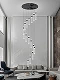 IDEQUY 16-Light Black Crystal Chandelier for Foyer Entrance Loft 118" Long Spiral Stair Bubble Crystal Chandelier for High Ceiling Lighting Fixtures LED Lampara, Dimmable 3000K-6000K