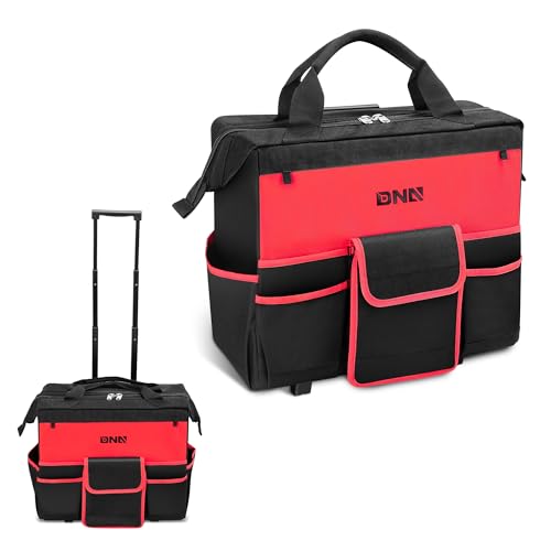 DNA MOTORING 18in Canvas Rolling Tool Bag, Telescoping Handle 600D Large Roller Tool Bag, Tool Bag Organizer for Electrician, Carpentry, HVAC, TOOLS-00640