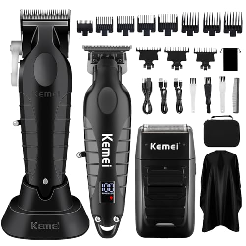 KEMEI Professional Cordless Hair Clippers for Men, Hair Trimmer, Electric Beard Shaver Set, Barber Clipper & Beard Trimmer, Rechargeable Fade Clipper Haircutting Kit, KM-2296, KM-2293, KM-1102