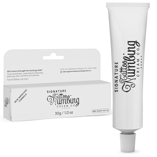 Tattoo Numbing Cream by Signature with 20X More Lidocaine Strength - Best Numbing Cream for Tattoo Before & Aftercare - Painless Tattoo with More Numbing Power (30 Grams, Pack of 1)