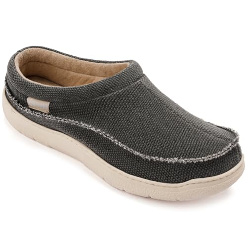 Zigzagger Mens Canvas Slip on House Slippers Indoor Outdoor(Grey 11-12)