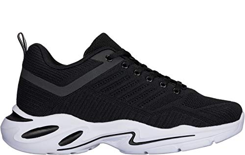 CALTO Men's Invisible Height Increasing Elevator Shoes - Black/White Super Lightweight Sporty Sneakers - 2.6 Inches Taller - Q330 - Size 10 D(M) US