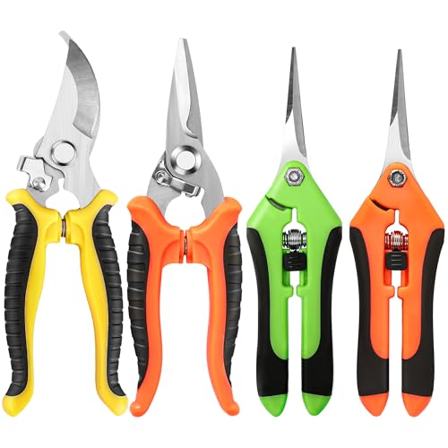 EWPJDK 4 Pack Garden Pruning Shears, Stainless Steel Shears, Scissors, Clippers, Pruning Snips for Gardening Tools (4PCS Yellow Orange Green)