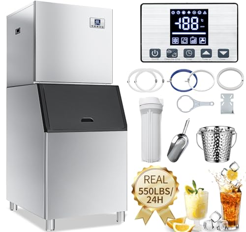 YITAHOME 22" Commercial Ice Maker Machine 550LBS/24H with 360 LBS Storage Bin, Industrial Ice Machine with Ice Scoop & Bucket, Stainless Steel Industrial Ice Maker for Restaurant Bar Business Shop