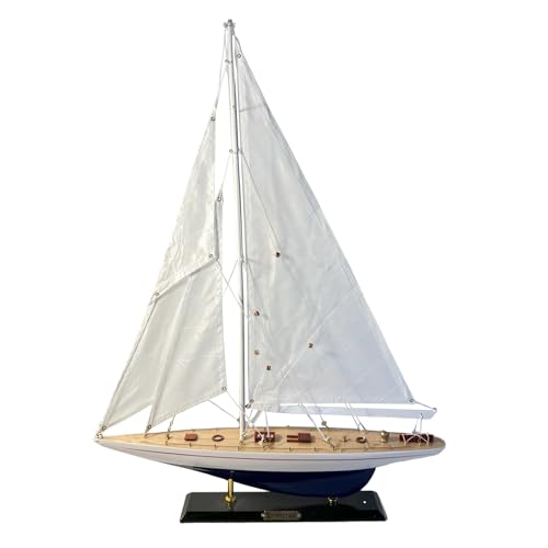 Detailed 50cm long wooden model Enterprise J Class Sailing Yacht | Americas Cup Racing Yacht | Nautical ornament | sailboat model | Enterprise sailing ship model | Fully assembled model boat kit