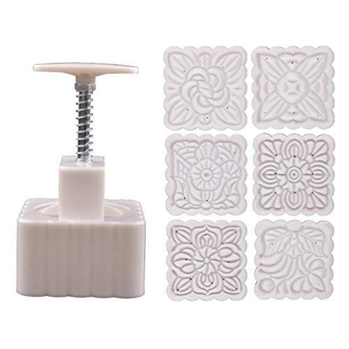 Lanema 250g Moon Cake Mold 6 Mode Patterns Mid-Autumn Festival Hand-Pressure Cookie Stamps Square Flower Mode Pattern