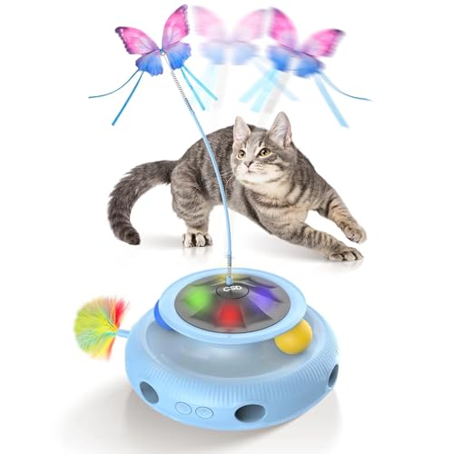 Automatic Interactive Cat Toys for Indoor Cats,Rechargeable Cat Toys for Bored Indoor Adult Cats,Cat Toy with Feather,Kitten Toys for Indoor Kittens (Sky Blue)