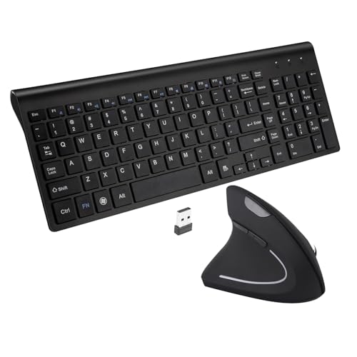 Fonicer Left Handed 2.4GHz Wireless Vertical Ergonomic Mouse and Keyboard Combo Ultra-Thin Portable Size for PC Desktop Computer Laptop Mac Tablet, Black