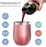 CHILLOUT LIFE Stainless Steel Wine Tumblers 2 Pack 12 oz & 1 Insulated Wine Bottle - Double Wall Vacuum Insulated Wine Cups with Lids and Straws Set - Rose Gold