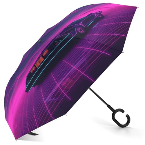 FZMVSQH Retrowave Pictures Inverted Umbrella Windproof Reverse Umbrella for Rain, Sun UV Protection Upside Down Umbrellas, Portable Compact Travel Umbrellas, Auto Open Close, For Car Backpack