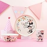 Zak Designs Disney Kids Dinnerware Set 3 Pieces, Durable and Sustainable Melamine Bamboo Plate, Bowl, and Tumbler are Perfect For Dinner Time With Family (Minnie Mouse)