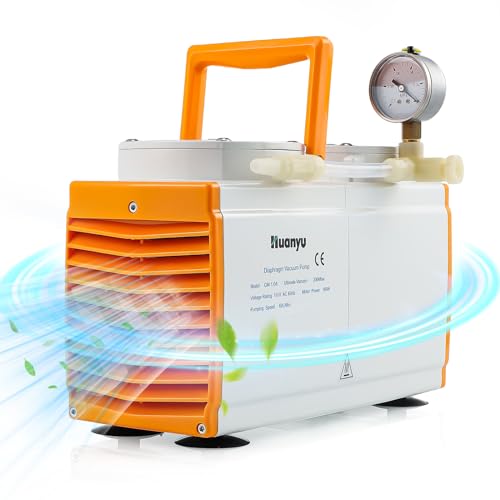 Huanyu Oilless Diaphragm Vacuum Pump 60L/min Chemical Resistant No Oil Laboratory Vacuum Filtration Extraction Distillation 110V (Anticorrosive, Double Pump, GM-1.0A)