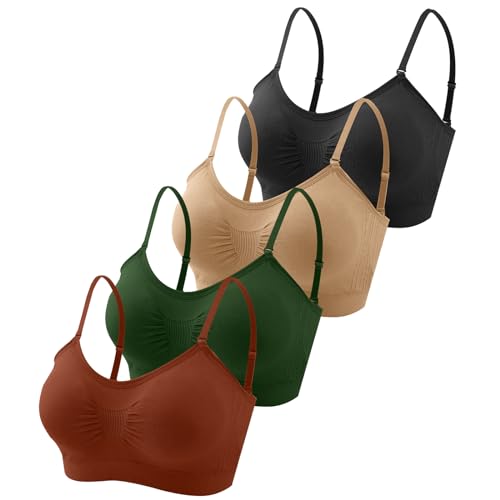Omisy 4 Pieces V Neck Padded Bralette Cami Bra Wireless Tank Top Sports Bra with Adjustable Straps