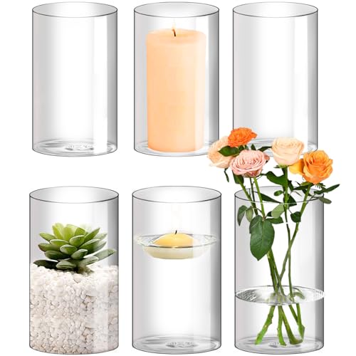 BXAEYIPOR Hurricane Candle Holder,Open Ended Glass Candleholder Multiple Size Choices,Clear Cylinder Glass Candle Holder for Wedding Centerpieces(6 PCS,H:6" D:4")