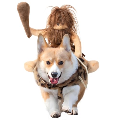 DELIFUR Dog Halloween Costume Funny Dog Cowboy Riding Costume Pet Costume Cat Suit Cowboy Rider Style for Small Medium Large Dogs (Primitive Man, Medium)