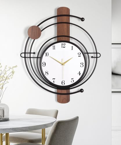 Axioglo 24" Large Wall Clock,Silent Non-Ticking, Wood and Iron Frame Design, Easy to Hang, Rustic Decorative Clock for Living Room, Bedroom, Office, Gift-Ready