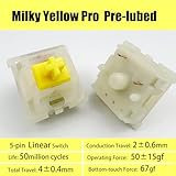 Gateron Milky Yellow Pro V2 Pre-lubed 5-Pin 50gf Linear Switches for MX Mechanical Keyboard Game Keyboard(90PCS, Milky Yellow Pro)