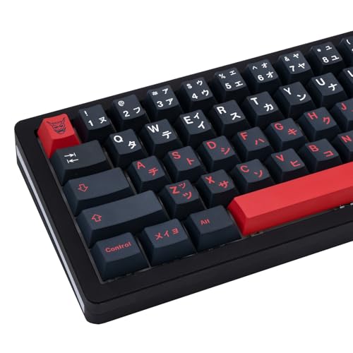 GEKUCAP 129 Keys Red Black Japanese Keycaps, Dye Sublimation PBT Customized KeyCaps, Cherry Profile Keycaps Set for Cherry MX Switches Mechanical Keyboards 61/64/68/84/87/104
