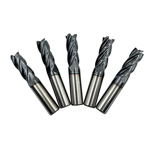 Home of quality tools 5PCS 1/2'' Carbide Square End Mill Bits Set, Milling Bits Cutter 1/2 Carbide End Mills for Alloy Steels/Hardened Steels, HRC 45 Deg Single End 4 Flute AlTiN Coating