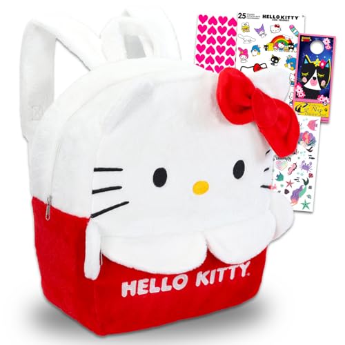 Hello Kitty Plush Backpack Set - Bundle with 15" Sanrio Plushie Backpack Doll with Carrying Straps Plus Tattoos, Stickers, and More for Kids