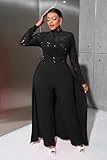 VERWIN Plus Size Sequins Jumpsuit for Women Patchwork Overlay Full Length Women's Jumpsuit High-Waist Woman Romper XXL Black