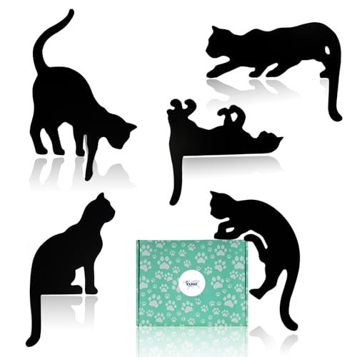 YuQi 5PCS Black Cat Wall Art Decor Set, Wooden Black Cat Silhouettes for Halloween Christmas Gifts for Cat Lovers, Wood Cat Wall Sculptures Collectible Figurines w/Gift Box for Home Office Decor