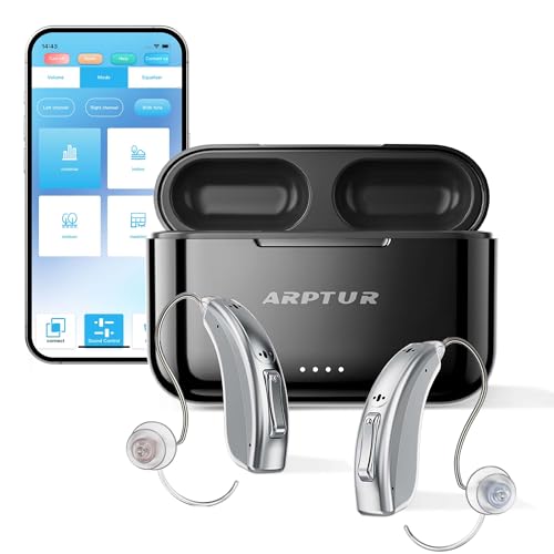 Bluetooth Hearing Aids for Seniors APP Control Rechargeable Noise Cancelling OTC Hearing Aids Wireless Music Stream Hand-Free Phone Call (Silver Brown Clip)