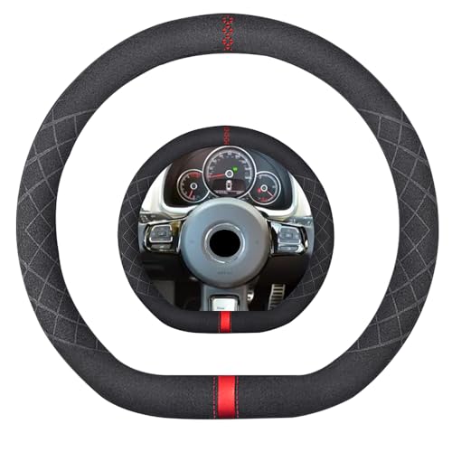 K LAKEY Suede D Shape Steering Wheel Cover,Compatible with Volkswagen Beetle Passat Golf Polo Tiguan Atlas Jetta SuedeLeather Sport Non-Slip Wheel Cover Car Accessories 15 inch for Man and Women