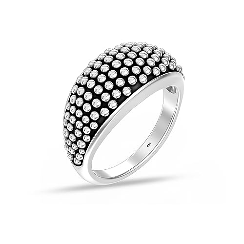 LeCalla 925 Sterling Silver Lightweight Newest Italian Designed Caviar Beaded Pattern Stacking Finger Ring Beaded Statement Ring for Women (Ring Size - 7 No.)