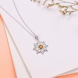 AOBOCO Sterling Silver Sun Sunburst Pendant Necklace with Citrine Austrian Crystal, November Birthstone Jewelry, Christmas Gift for Women