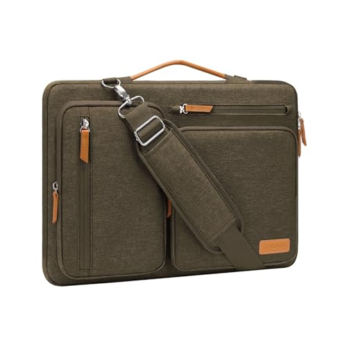 MOSISO 360 Protective Laptop Shoulder Bag,15-15.6 inch Computer Bags Compatible with MacBook Pro 16 inch, HP, Dell, Lenovo, Asus Notebook,Side Open Messenger Bag with 4 Zipper Pockets, Carob Brown