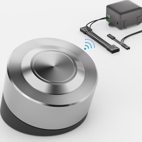 Wireless PC Power Button, Remote PC Power Switch ON Off Reset Stainless Steel Button and Receiver for Computer Motherboard (Powered by 9 Pin USB)