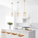 Wrlmfy Muted Gold Pendant Lighting Fixture with Geometric Metal Cage, 1-Light Industrial Mini Lamp for Kitchen Island, Cafe Bar, Dining Room