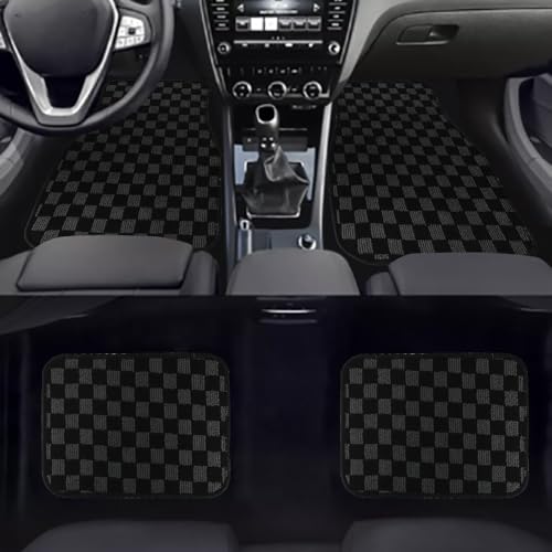 Generic 4PCS Universal Checkered Style Black Fabric Car Floor Mats Interior Carpets