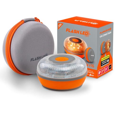 FlashLED Emergency Light V16 DGT 3.0 with Case, Geolocation, App Included, SIM Card and Free Data Service up to 2038, Magnetic Base