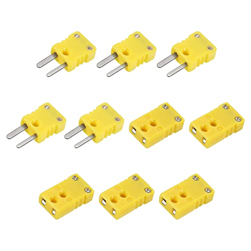 MECCANIXITY Mini K Type Thermocouple Wire Connectors Male Female Plug Adapter High Temperature 120°C(248°F) for Thermocouple Sensor Probe Yellow 5 Set