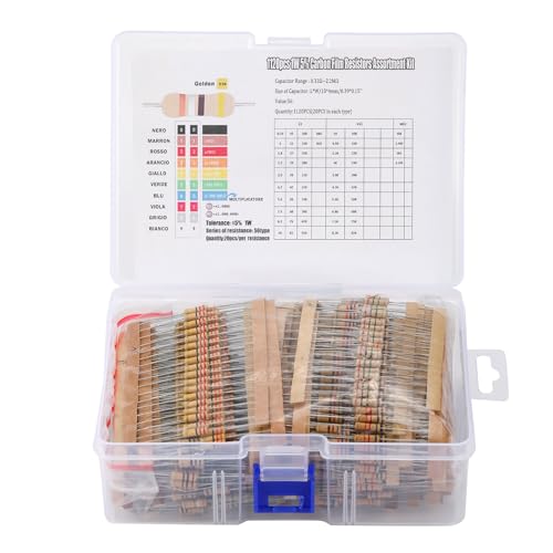 Cermant 1120Pcs 56 Values 1W ±5% 0.33R-2.2M Ohm Carbon Film Single Resistor Kit Electrical Electronics Small Resistors Pack