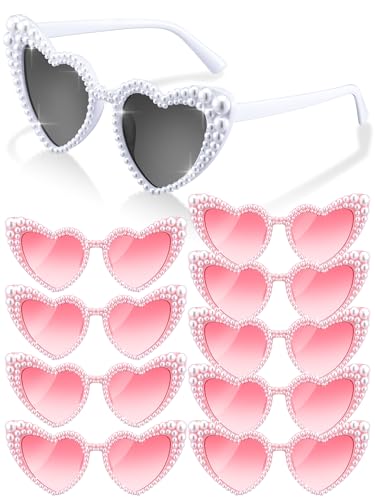Saysurey 10 Pack Bachelorette Party Sunglasses Pearl Bride Heart Shaped Sunglasses Wedding Bridesmaid Proposal Gifts for Women Bride Bachelorette Shower Wedding Party