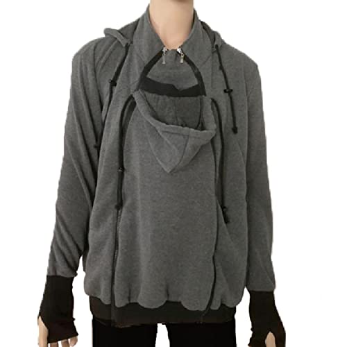 amropi Mens Kangaroo Jacket for Dad and Baby Carrier Hoodie Pullover Sweatshirt Grey,L