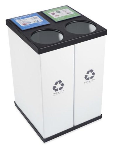 RecycleBoxBin Double Recycling Bin - Large Capacity (25 gal. per bin), All Plastic Construction, Light-Weight, with Changeable Label System